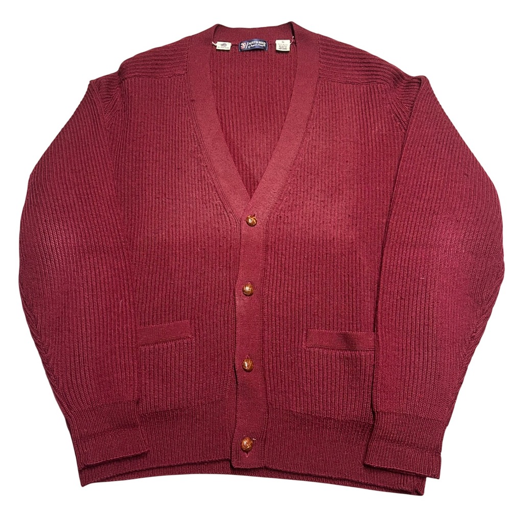 Austin Reed Cardigan Burgundy Mens XL Wool Ribbed Knit Vintage Sweater 0237